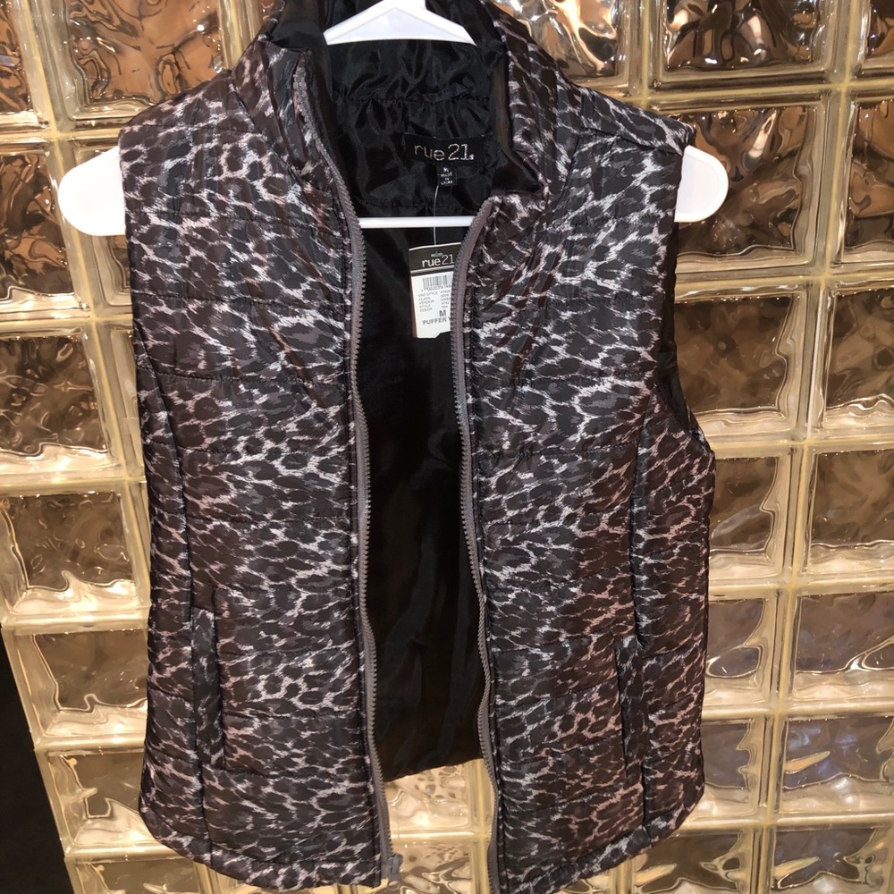 Gray Animal Print Puffer Vest